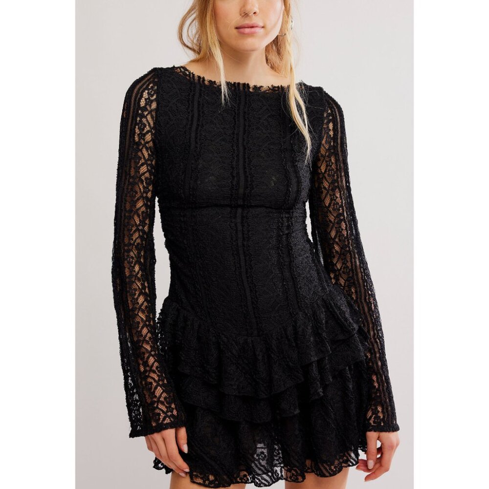 NWT FREE PEOPLE Tabby Lace Mini Dress / Black